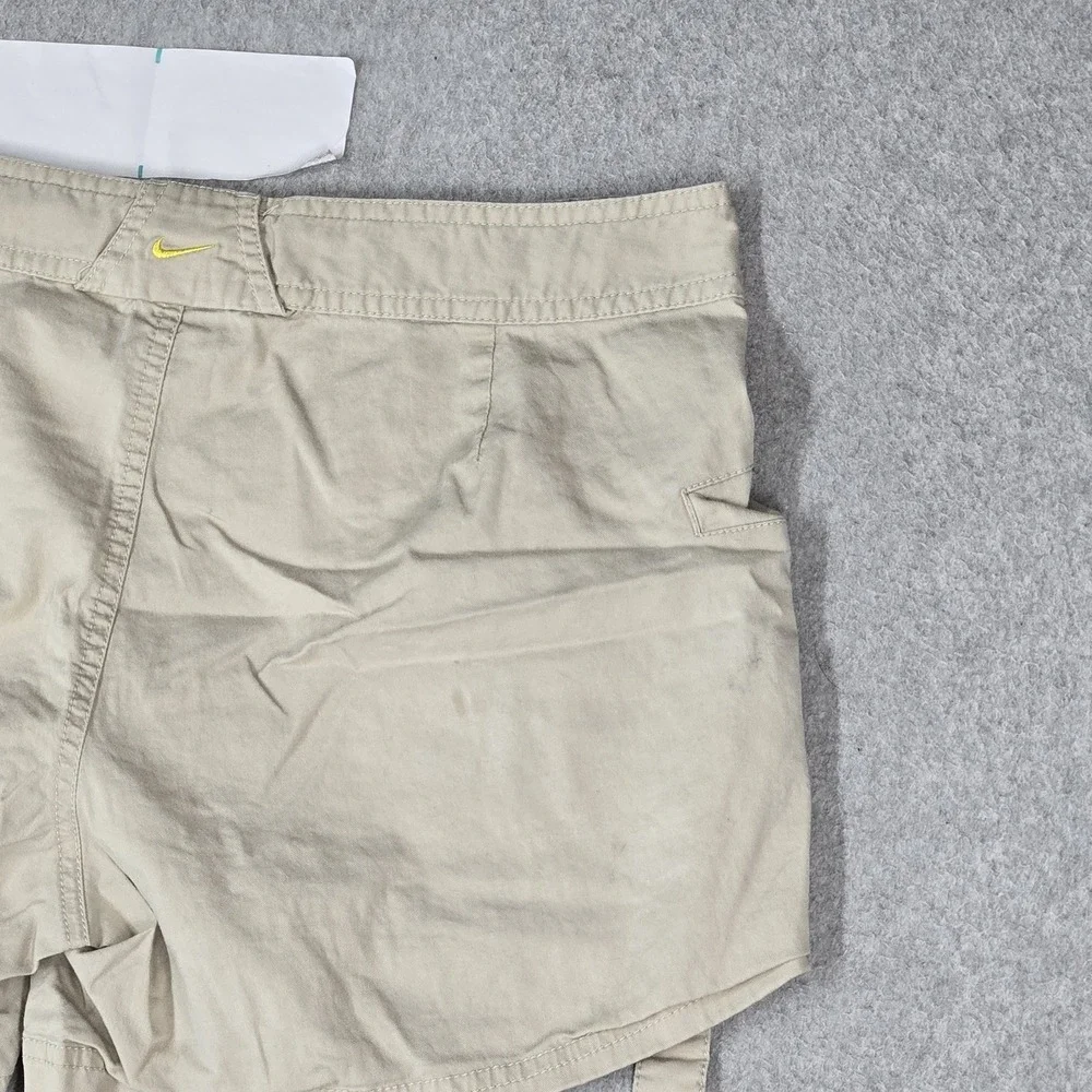 VINTAGE Nike Women Shorts M Beige Embroidered Cargo Mini Swoosh Embroidered